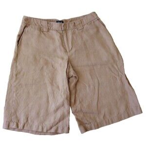 Nicole Miller Linen Bermuda Walking Shorts Womens Size 6 Tan Brown Neutral Boho